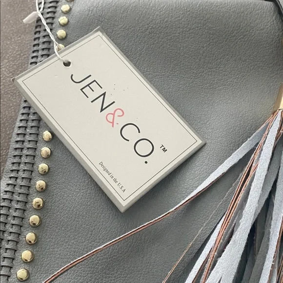 New Blue-Gray Marie - Grommet Detail Fold Over Tassel - Vegan Leather Crossbody - Picture 4 of 4